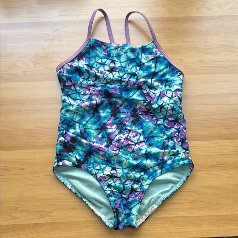 Speedo Blue and Purple One Piece Swimsuit Athletic Design